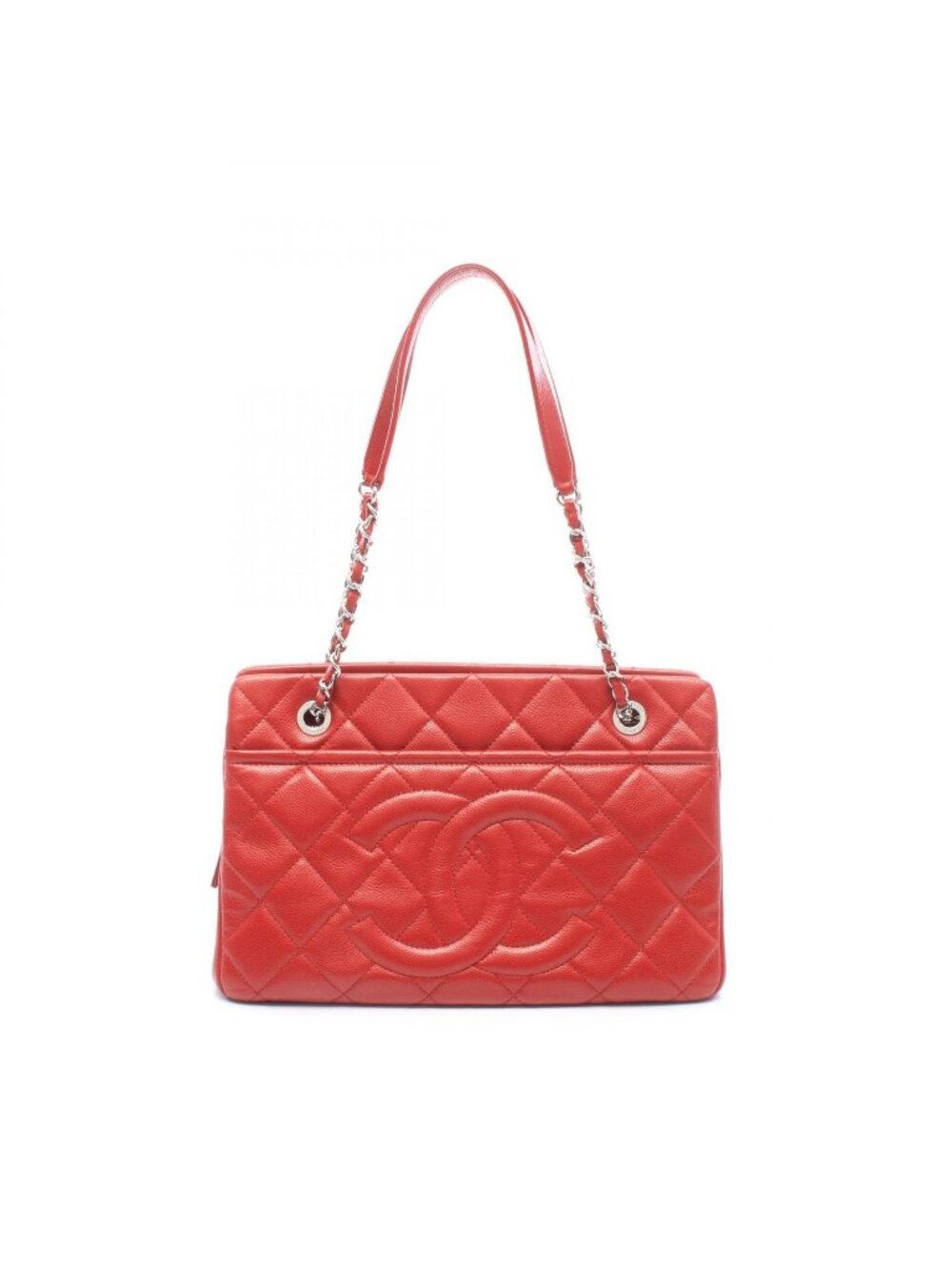 Chanel Tote Bag Quilted Red Caviar Leather CC Logo Chain